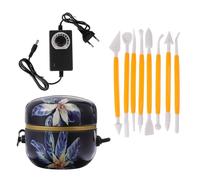 FRCOLOR Mini Torno de Alfarero Eléctrico Azul Portátil Plato Giratorio, Rueda para Esculpir Arcilla y Máquina para Hacer Cerámica, Herramienta Manual para Modelar y Artesanía Artística