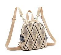 FRCOLOR Mochila de Mujer Tejida de Rafia Beige, Casual y Funcional, Poliéster Duradero, Correas Ajustables, Mochila Escolar Viaje, Tamaño Mediano para Uso Diario y Universidad