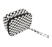 FRCOLOR Monedero Pequeño de PU para Mujer, Bolso Porta Tampones Compacto a Cuadros Negro, Cartera Organizadora para Llaves y Cosméticos, Adecuado para Bolso y Viaje