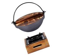 FRCOLOR Olla de Hierro para Guisar Estilo Japonés con Recubrimiento Antiadherente y Fácil de Limpiar, Material Hierro y Madera, Adecuado para Cocina Casera