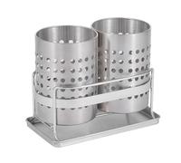 FRCOLOR Organizador Rápido Utensilios de de Cocina de Acero Inoxidable guardar Diseño de Drenaje Doble Cilindro cubiertos y palillos y para