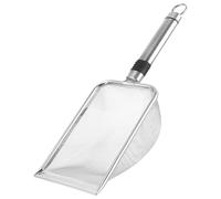 FRCOLOR Pala Tamizadora de Suelo para Jardín Acero Inoxidable 5x5 Mm Malla Fina con Mango Ergonómico Cedazo de Arena para Compost Macetas y Bonsáis Herramienta de Cribado Resistente