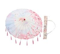 FRCOLOR Paraguas Decorativo Chino de Estilo Antiguo con Borlas Sombrilla de Seda para Danza y Fotografía Rosa con Funda Artesanía Resistente y Elegante para Escenario
