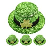 FRCOLOR Pasadores Pelo del Día de San Patricio 4 Pcs, Mini Sombrero de Copa Verde Lentejuelas, Horquillas Pinza de Trébol, Accesorio Festivo para Disfraces y Carnaval