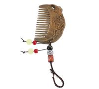 FRCOLOR Peine de Madera Antiguo Mini Portátil con Cuerda Trenzada y Tallado de Loto Pez para Viajes y Uso Diario Accesorio de Peinado Vintage