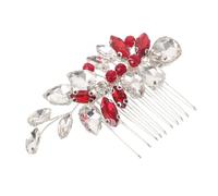 FRCOLOR Peine para Novia con Cristales Rojos Radiantes Diseño Metálico Seguro Accesorio para Recogidos de Boda y Banquetes para Novias y Damas de Honor