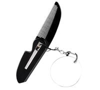 FRCOLOR Peine Plegable Pequeño para Barba Hombre Diseño Llavero y Espejo Ovalado, Ligero y Portátil Adecuado para Viajes y Uso Diario en Plástico Acrílico Negro