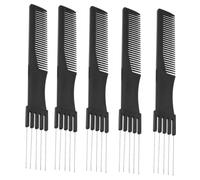 FRCOLOR Peine Profesional Cabello y Púa De Metal 5 Piezas Negro Tamaño Estándar Dos Uno Para Peluquería Herramientas De Peinado Uso Salones