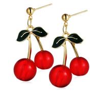 FRCOLOR Pendientes Colgantes De Cereza Fruta Para Mujer, Accesorios Ligeros De Aleación Dorada, Pendientes Pequeños y Delicados Para Uso Diario y Obsequio