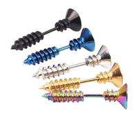 FRCOLOR Pendientes Unisex De Tornillo Cruz Perforante De Acero Inoxidable, Set De 5 Piezas Negro, Plateado, Dorado, Azul y, Hipoalergénicos Para Oreja, Accesorios Versátiles Para Uso Diario