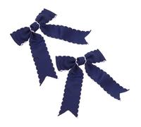 FRCOLOR Pinzas Pelo con Lazo Azul Marino 2 Piezas, Cintas Largas Canalé, Accesorios para Niñas, Clips Finos para Fiestas, Escuela y Uso Diario