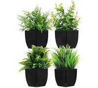 FRCOLOR Plantas Artificiales 4 Piezas Pequeñas en Maceta Negra de Plástico | Eucalipto, Estilo Realista, Diseño Compacto, para Escritorio, Baño y Hogar, sin Riego ni Fertilizante