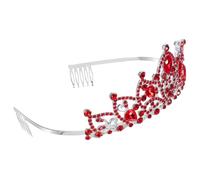 FRCOLOR Princesa con Pedrería para Niñas y Mujeres Diadema de Barroca Vintage Aleación de Zinc Plateada y Roja Accesorios Elegantes para Bodas Cumpleaños y Ocasiones Especiales