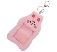 FRCOLOR Protector de Tarjetas de Felpa con Diseño de Gato Funda Colgante para Tarjetas de Identidad Tarjetero Compacto y Duradero con Llavero para Estudiantes y Oficina Rosa