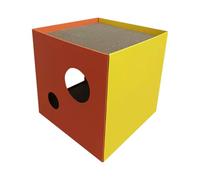 FRCOLOR Rascador de Sisal para Gatos Cubo 32x32x32 Cm Naranja Amarillo, Casa Rascadora Vertical para Gatitos, Tablero Resistente para Arañazos y Zona de Juego Interior