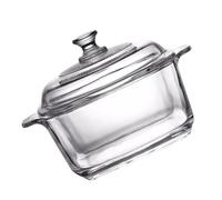 FRCOLOR Recipiente con Tapa Cuenco con 2 Asas 1l Vidrio Resistente a Grietas No Absorbe Líquidos Diseño Transparente para Mesa y Barra de Aperitivos, Sopa y Horno