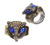 FRCOLOR Reloj de Anillo Punk para Mujer Reloj de Dedo Retro Tapa Abatible Anillo Elástico de Diseño Creativo 2 Piezas