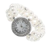FRCOLOR Reloj para Mujer con Pulsera Elástica de Perlas y Gemas de Imitación, Diseño Vintage Elegante, Resistente a Rayaduras para Fiestas Navideñas