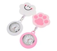 FRCOLOR Relojes de Bolsillo de Silicona para Mujer Clip Retráctil, Reloj de Enfermera Diseño de Dibujos Animados para Uso Diario y Uniforme, Conjunto de 2 Piezas (Nube y Pata de Gato Rosa