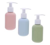 FRCOLOR Set de 3 Botellas de Viaje 100 Ml Bomba Dispensadora, Envases Rellenables para Champú y Loción, Plástico Duradero, Colores Macarrón, para Cuidado Personal y Baño