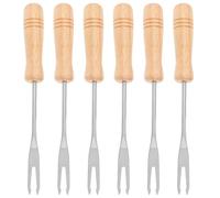 FRCOLOR Set de 6 Tenedores para Fondue de Acero Inoxidable Mango de Madera, Perfectos para Mezclar Chocolate, Queso y Helados, Aptos para Picnic y Cocina