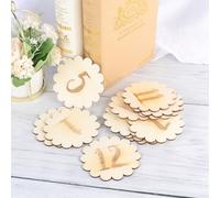 FRCOLOR Tarjetas Mensuales Diseño Adorable y Creativo Beige 12 de Madera para Bebés para Conmemorar el Crecimiento en Baby Shower y Primeros Meses