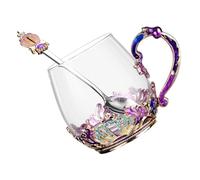 FRCOLOR Taza de Té de Cristal con Esmalte, Taza Casera para Beber, Tamaño Pequeño, Color Surtido, Incluye Cuchara, Apta para Leche y Jugos, Reutilizable y Segura para Uso Color Aleatorio