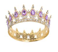FRCOLOR Tiara para Novia Tiaras de Boda Vintage de Aleación y Pedrería Dorada, Cómoda, Grande, para Novias, Mujeres, Cumpleaños y Baile de Graduación