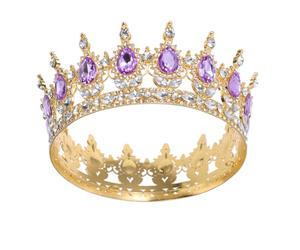FRCOLOR Tiara para Novia Tiaras de Boda Vintage de Aleación y Pedrería Dorada, Cómoda, Grande, para Novias, Mujeres, Cumpleaños y Baile de Graduación