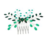 FRCOLOR Verde con Pedrería Tocado para Boda y Fiesta Peine Lateral Cristal para Mujer Accesorio de Novia Ligero y Fácil de Usar