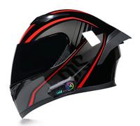 Frcychri Casco De Moto Bluetooth, Certificado ECE Casco De Moto Integral con Doble Visera, Ligero, Integral Cascos Moto Cara Completa, para Adultos, Mujeres Y Hombres. F,Large
