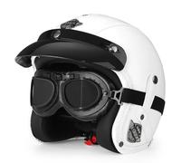 Frcychri Casco De Moto Retro 3/4 Alemana, Casco Retro Abierto con Visera Parasol, Homologación Dot/ECE, para Hombres Y Mujeres Adultos Half-Helme, para Moto De Crucero O Scooter K,2X-Large