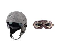 Frcychri Casco De Motocicleta Alemán Vintage, con Gafa, Homologación Dot/ECE, Scooter Crucero Bicicleta, para Hombres Y Mujeres Adultos Half-Helme O,S (55-56CM)