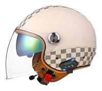 Frcychri Casco De Motocicleta Retro 3/4 con Bluetooth, Casco Abierto para Motocicleta, Casco Jet Vintage para Adultos, Casco De Motociclista, Scooter, Turismo B,M=54~57CM