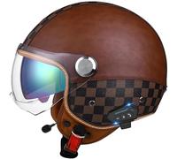 Frcychri Casco De Motocicleta Retro 3/4 con Bluetooth, Casco Abierto para Motocicleta, Casco Jet Vintage para Adultos, Casco De Motociclista, Scooter, Turismo C,M=54~57CM