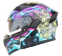Frcychri Casco Motocicleta Auriculares Bluetooth, Casco Modular Plegable, Certificado por ECE Ligero con Visera Doble Capa, Casco Protector Integral para Motocicleta, Mujeres Hombres M,Medium
