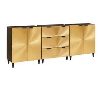 Frdhee Aparador Pequeño Armario Cocina, Vitrina 3 pcs Negro y Dorado 60 x 33 x 75 cm para Comedor Cocina Dormitorio