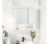 Frdhee Armario de baño con espejo, color blanco brillante, 59 x 17 x 55 cm, material de madera, armario de lavadora para casa, apartamento, hotel
