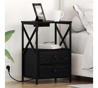 Frdhee Armario de noche, armario pequeño, mesita de noche con base de carga, aspecto de roble negro, material de madera para pasillo, salón, dormitorio, al lado del sofá