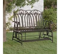Frdhee Banco de jardín, banco decorativo, muebles de jardín, banco columpio de 2 plazas, 114 cm, acero negro, bancos de comedor para terrazas, balcón, exterior, fácil montaje