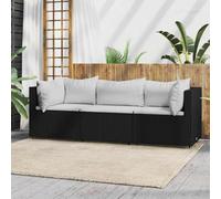 Frdhee Banco de jardín para exterior, 3 piezas, juego de salón de jardín con cojines de poliratán negro para salón, dormitorio, habitación pequeña