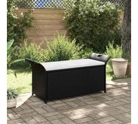 Frdhee Banco de jardín resistente a la intemperie, banco con baúl con acolchado, 138 cm, polirratán, marrón, para parque, jardín y terraza