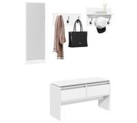 Frdhee Banco para Dormitorio, Set de Muebles de recibidor 4 pzas Madera de ingeniería Blanco Puff Almacenaje para Cama, Dormitorio, salón, Comedor o Recibidor