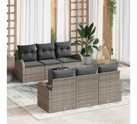 Frdhee Juego de muebles de exterior para terraza, sofá de jardín con cojín, 7 unidades, gris, 55 x 55 x 37 cm, para jardín, patio trasero, porche