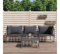 Frdhee Juego de muebles de jardín de 4 piezas con cojines de ratán gris antracita para salón, dormitorio, habitación pequeña