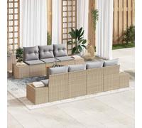 Frdhee Juego de muebles de jardín, sofá de jardín, sofá de jardín con cojín, 8 piezas de ratán de poli beige, adecuado para balcón, terraza, fácil de mantener, versátil