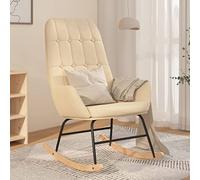 Frdhee Mecedora mecedora para interior, silla mecedora de tela crema, para jardín, dormitorio, salón, esquina, porche