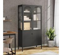 Frdhee Mesitas De Noche Estrechas, Aparador Alto Vidrio y Acero Negro 90x40x180 cm Mesilla De Noche para Salón, Dormitorio, Cocina y Proch