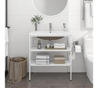 Frdhee Mueble de baño con espejo y lavabo de hierro blanco para baño, inodoro, vestidor