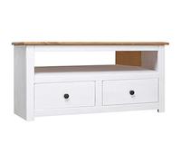 Frdhee Mueble de TV con consola multimedia, color blanco, 93 x 49 x 49 cm, madera maciza de pino Panamá, mesa consola para salón y dormitorio